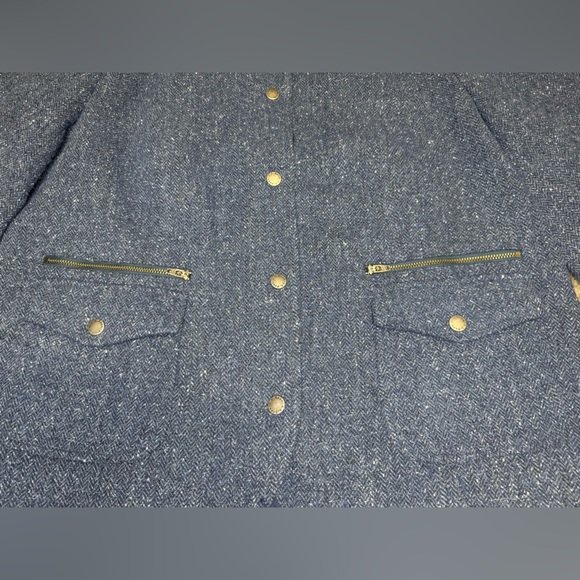 L.L. BEAN Stonington Gray Blue Herringbone Italian Tweed Jacket Elbow Patches L - Picture 7 of 11